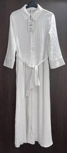 ZARA WEISS GESTREIFTES LANGES HEMDBLUSENKLEID MIT KRAGEN UND BREITEN MANSCHETTEN GRÖSSE L NEU MIT ETIKETT - Bild 1 von 11