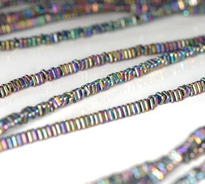 3X1MM RAINBOW HEMATITE GEMSTONE HEISHI TRIANGLE SLICE LOOSE BEADS 16" - Image 1 of 4