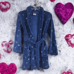 BEBE Girls Navy Silver Foil Plush Robe Faux Fur Bathrobe Size 10/12 Loungewear - Picture 1 of 10