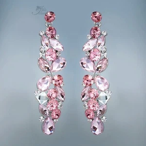 Pink Silver Dangle Crystal Rhinestone Chandelier Earrings Prom Pageant 4352 - Picture 1 of 5