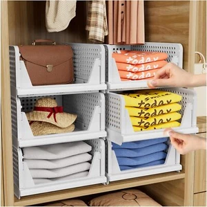 New-5 Pack Folding Closet Organizers Storage Box, Stackable Storage Bins, Plasti - Picture 1 of 6