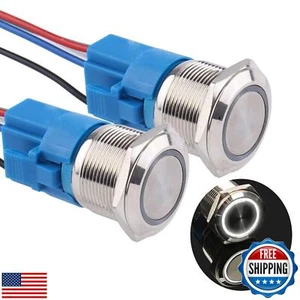 JIQI 2Packs Interruttore a pulsante momentaneo 22mm 0,87'' 12V-24V LED on off water - Foto 1 di 5