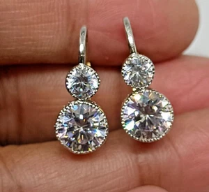 Antique Wedding Hoop Earring's 3.24 Ct Moissanite 14K White Gold Plated - Picture 1 of 8