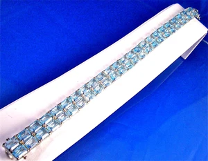 STERLING SILVER 2 ROW GENUINE OCTAGON SKY BLUE TOPAZ BRACELET, 7" LONG, 60 CTTW - Picture 1 of 3