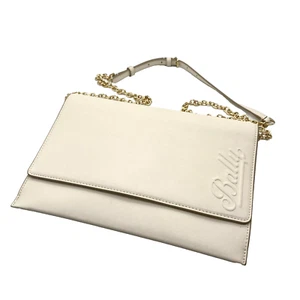 "SA RANK" BALLY Chain Shoulder Bag Leather White Auth /From Japan ./ X03-0032 - Picture 1 of 19