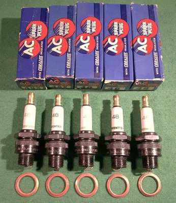Qty 5 NOS AC Spark Plugs No. 48 1946-1949 Buick  'Coralox Patented' Script - Image 1 of 4