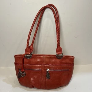 Rosa Leder Brighton Schlangenleder Handtasche Umhängetasche silberne Akzente geprägte Griffe - Bild 1 von 8