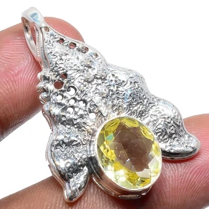 Colgante Brasileño Topacio Limón Piedras Preciosas Chapado en Plata 1.46" M1498, Regalo Navidad - Imagen 1 de 3