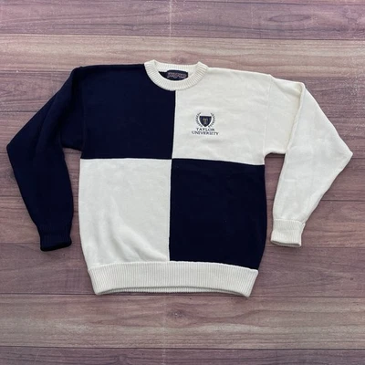 Suéter de Colección Años 90 Taylor University Colorblock Cuello Redondo Tejido Cresta Para Hombres Talla L Foto 1 de 4