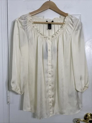 Kenneth Cole 女士古董白色叠层领罩衫 XS 码全新全新带标签 — 第 1/4 张图片