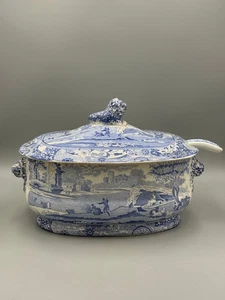 Antique 19th c. English Spode Blue White Italian Style Lidded Soup Tureen 12'' - Picture 1 of 18