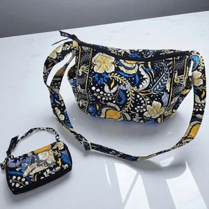 Vera Bradley Lizzy Ellie blau gelb Blumen Paisley Crossbody Geldbörse & Portemonnaie Duo - Bild 1 von 24