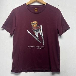 Polo Ralph Lauren Shirt Youth Boys Size M Skiing Bear Graphic Short Sleeve - Picture 1 of 6