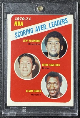 LEW ALCINDOR JOHN HAVLICEK ELVIN HAYES 1971-72 TOPPS #139 CORTE DE LÍDERES DE LA LIGA Foto 1 de 2