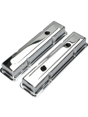 Trans-Dapt Valve Cover Stock Height Baffled Breather Holes Steel Chrome (9518) - Image 1 of 4