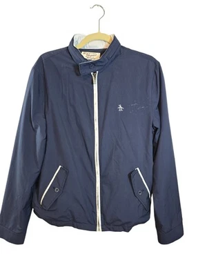 Original Penguin Navy Blue Lightweight Hoodie Jacket With Stand Collar Zip Front - Image 1 of 4