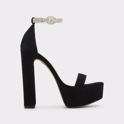 Glorria by ALDO Negro REAL Nubuck Gamuza Bling Correa de Tobillo 5.75" Plataformas TALLA 7.5 Foto 1 de 4