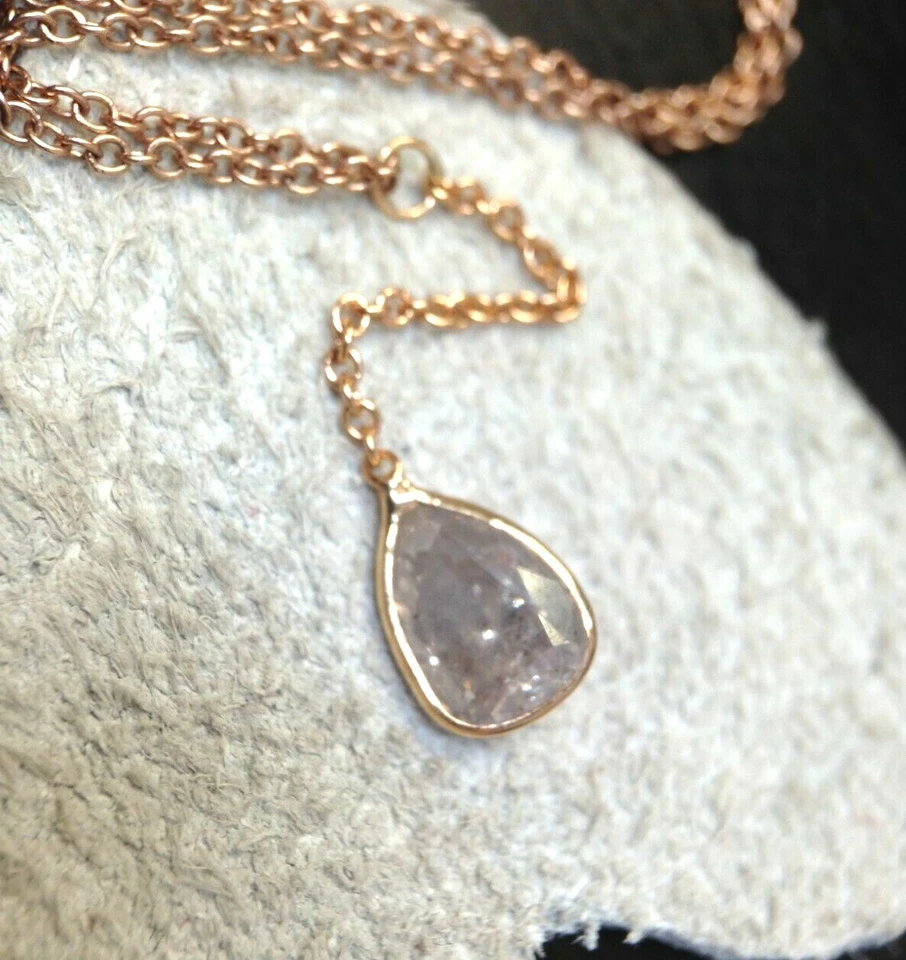 Precioso Collar Y Oro Rosa 14K Diamante Sal Pimienta Gris Pera 0,89CT Elegante Foto 1 de 4