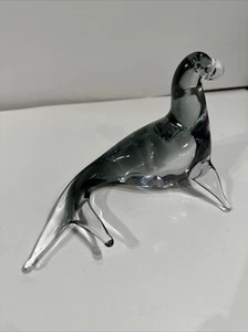 9” Murano Franco Bottaro Smokey Glass Large Seal Sculpture Art Glass - Picture 1 of 11