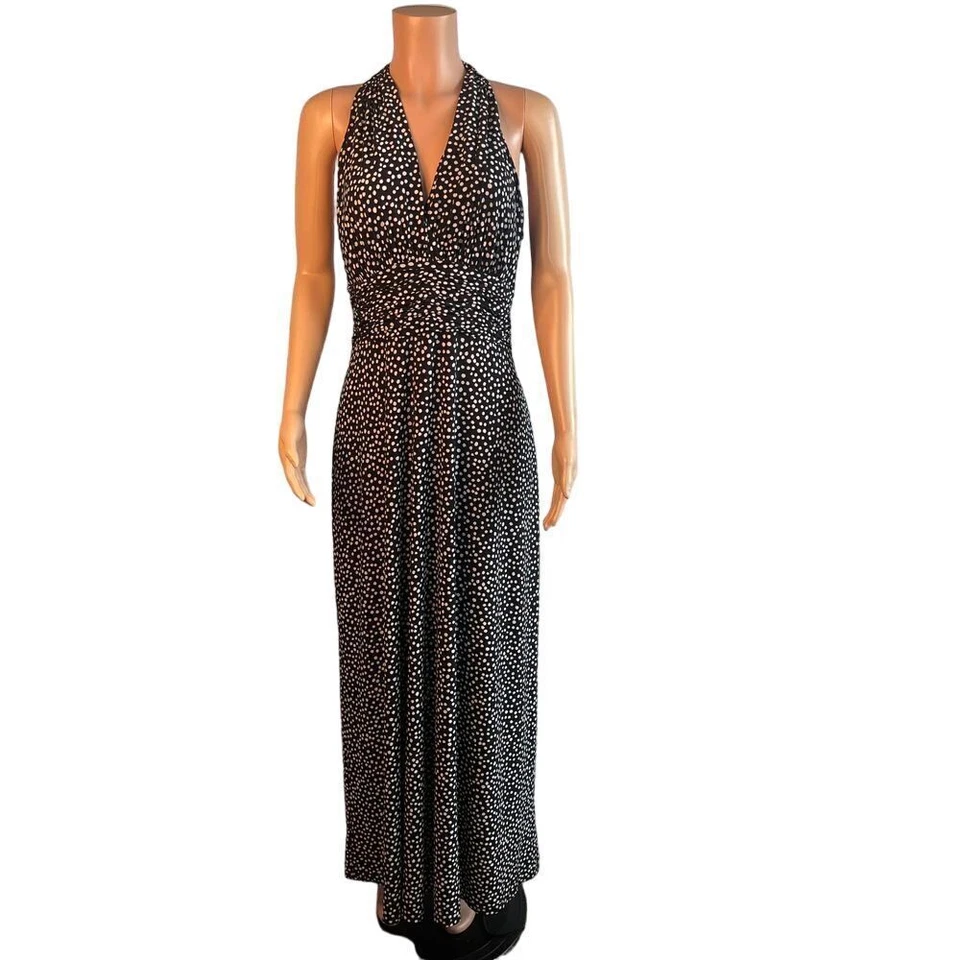 Maxi Vestido Halter Black Label Evan Picone, Old Hollywood, acanalado, negro blanco Foto 1 de 4