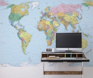 WORLD MAP Wall Mural Photo Wallpaper - FREE PASTE - 254x184cm large office decor - Picture 1 of 3