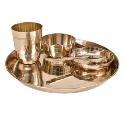 Kansa Thali 10.5 Inch Plate Bowl Non Toxic Dinnerware Set Bronze Kitchen Utensil - Image 1 of 4