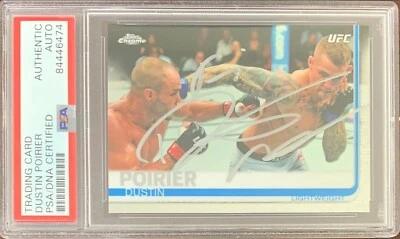 Dustin Poirier auto signed Topps Chrome card #58 2019 UFC PSA Encapsulated - Image 1 of 3
