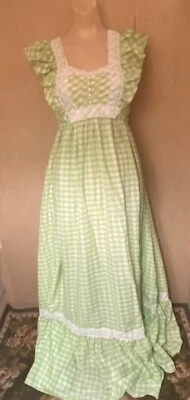 Vintage Maxi Sundress Candi Jones California Lime Green White Plaid Sz XS - Image 1 of 4