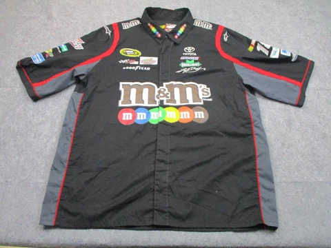JH Design Shirt Mens Extra Large Kyle Busch NASCAR Racing Racer Button Up M&Ms Cover