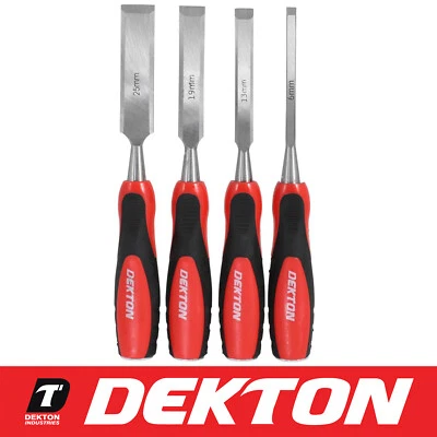 Dekton 4pc Wood Chisel Set Woodworking Carpentry Bevel Edge 6mm 13mm 19mm 25mm - Image 1 of 4