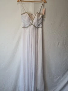 Imoda White Chiffon Sweetheart Beaded Ruched Empire Wedding Dress Sz 8 - Picture 1 of 14