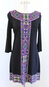 TIBI Black Purple Geometric Jewel Gem Print Shift Dress Knit Size M - Picture 1 of 6
