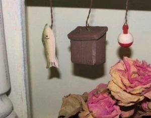 Ornaments Set of 3 Lodge Fishing Decor with Hanger Fish Creel Bobber FREE S/H - Picture 1 of 1