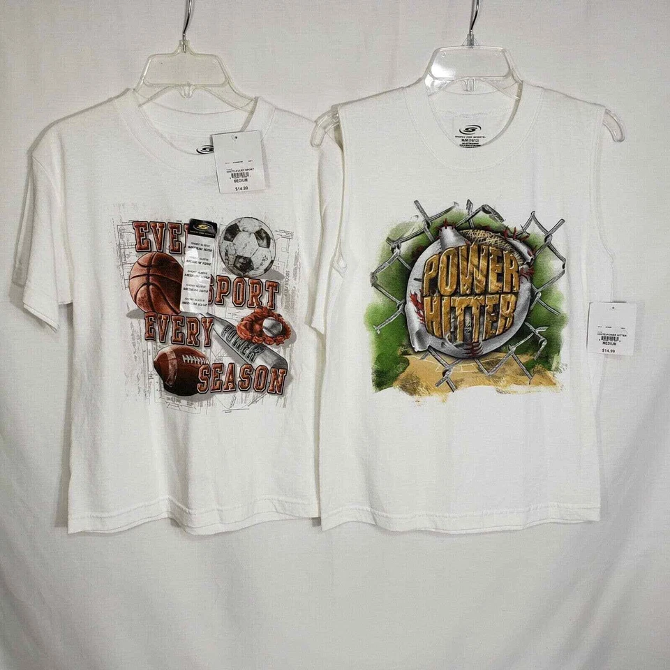 Simply For Sports T-Shirts Boys Medium 10/12 White Graphic Power Hit Lot Of 2 - Image 1 of 4