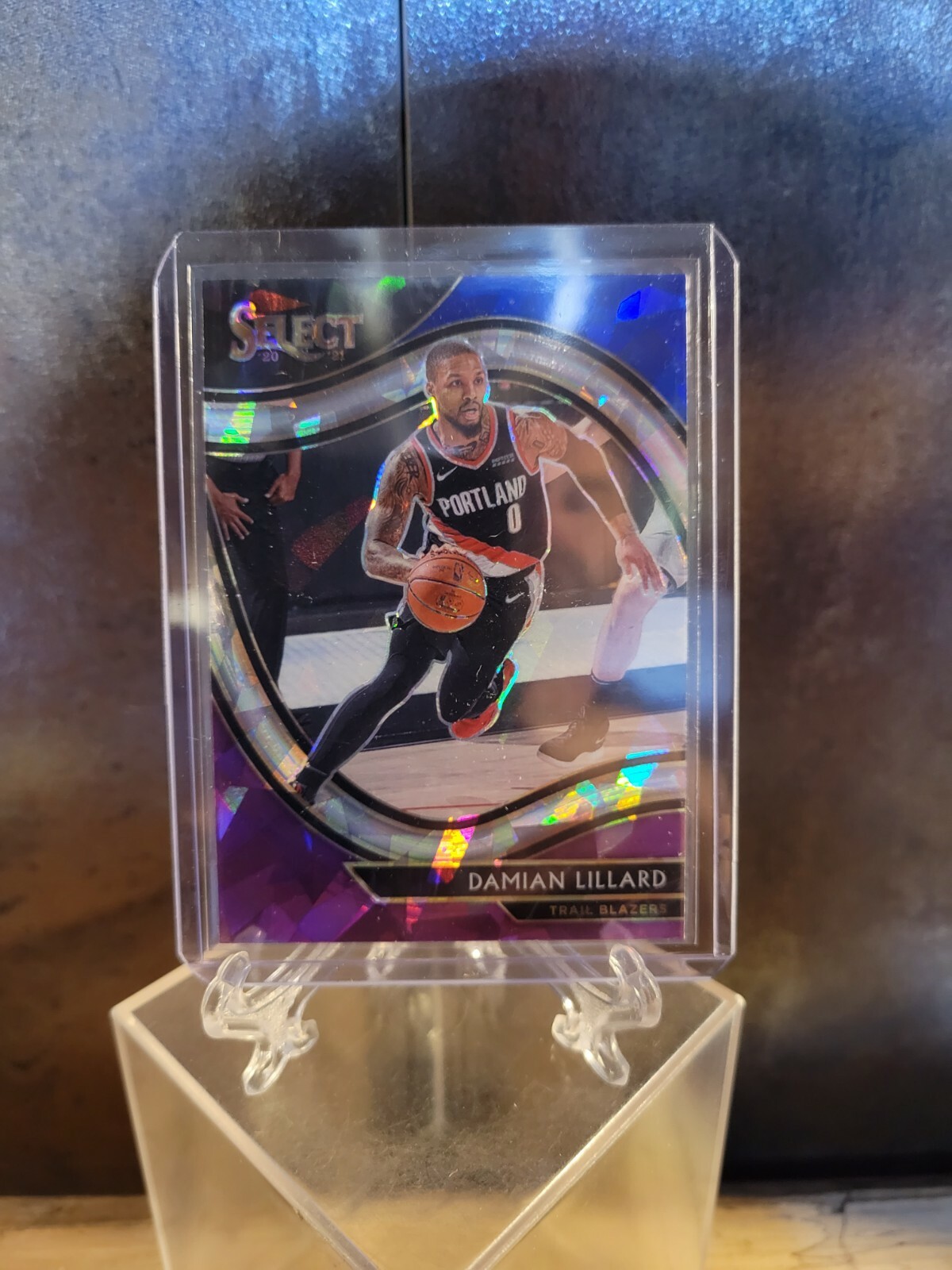 2020-21 Select DAMIAN LILLARD Blue Purple White Cracked Ice COURTSIDE Prizm SSP