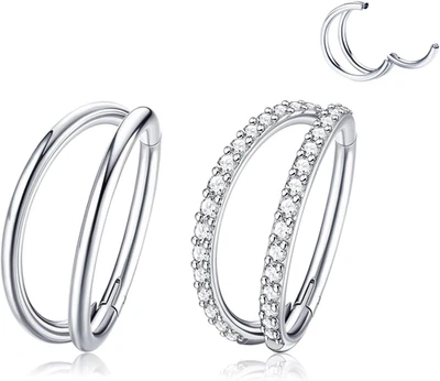 2 PIEZAS Anillos para Nariz, Pendientes de Titanio Tragus Tabique Piercing Circonita Circonita Clicker Anillo, Bisagra Foto 1 de 4