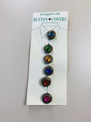 Vintage NONY New York Colorful Faux Gemstone Button Covers Set of 6 on Card - Image 1 of 4