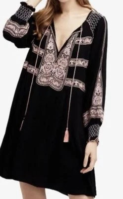 NWT FREE PEOPLE $148 WIND WILLOW BOHO EMBROIDERED TUNIC MINI DRESS S BLACK CORAL - Image 1 of 4