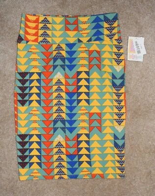 Nueva Falda LuLaRoe Cassie Pequeña Amarilla Triángulos Rectos Lápiz Elástico Pull On Foto 1 de 2