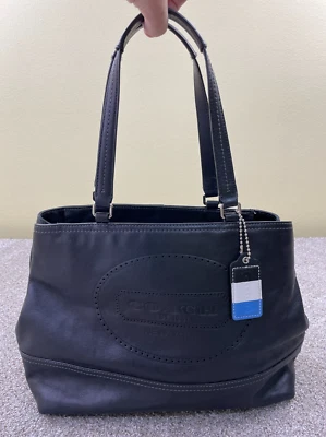 Coach Hampton Weekend Purse Black Perforated Leather Tote Shoulder Handbag - Image 1 of 4