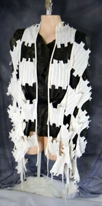 Avante Garde paper scarf white deconstructed checker boho dystopian steampunk - Picture 1 of 10