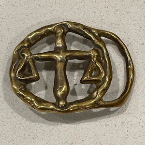 Vintage 70er Messing Waage Sternzeichen Horoskop Astrologie Gürtelschnalle Taiwan - Bild 1 von 5