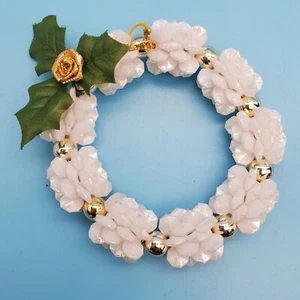 White Iridescent Bead Wreath Christmas Ornament 3" - Picture 1 of 5