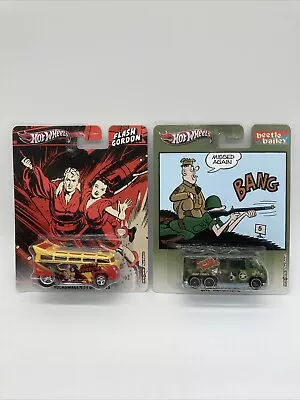 Hot Wheels Pop Culture Beetle Bailey GMC Motorhome & Flash Gordon T1 Drag Bus - Image 1 of 4