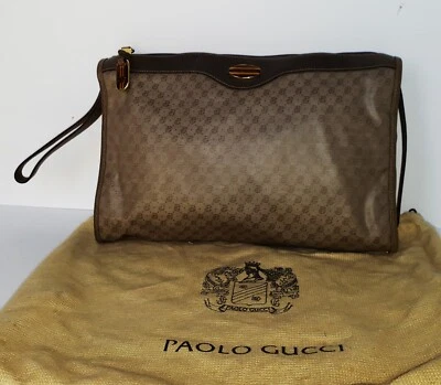 Bolso sin asas Paolo GUCCI monograma cuero lona supremo unisex de colección años 80 Foto 1 de 4