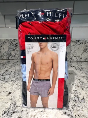 TOMMY HILFIGER Vintage Cotton Woven Boxer 3-Pack Multicolor Waistband 28-30 NOS - Image 1 of 4