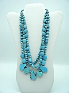 Collectible Vintage 36" Faux Turquoise Necklace 3 Strands Adjustable - Picture 1 of 2