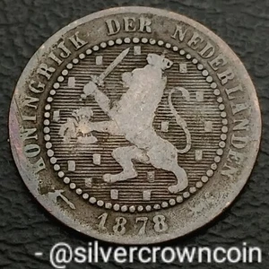 Netherlands 1 Cent 1878. KM#107.1. Bronze One Penny coin. Broadaxe Mint Mark. - Picture 1 of 7