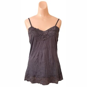 VANITY Large Lace Trim Camisole Dark Gray Crinkled Stretch Fabric Y2K Vintage - Picture 1 of 6