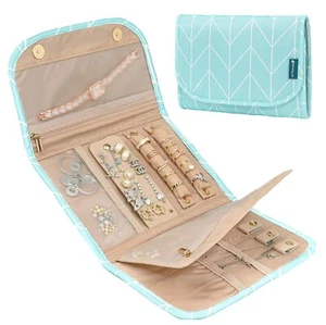 Travel Jewelry Case Organizer Foldable Roll Bag Pouch Wallet for Earrings Rings - Picture 1 of 9